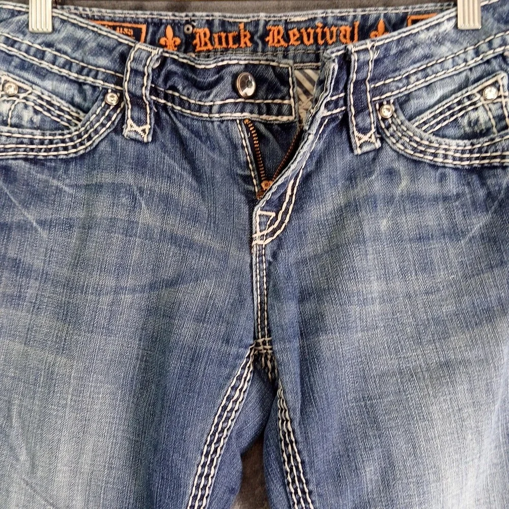 Rock Revival Jeans‎ Womens 26 Blue Elaina Easy Boot Bootcut Flap Pockets Bling
